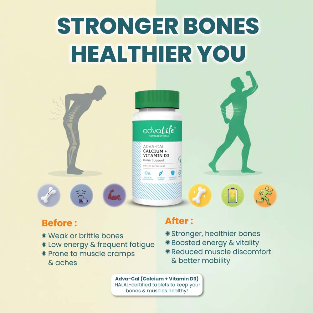 Adva-Cal (Calcium + Vitamin D3) Chewable Tablets(after before) | Ajak Medical